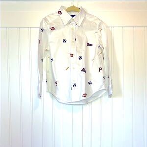 Ralph Lauren Boy’s Sports Football White Patterned Dress Collared Button Shirt